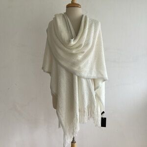 Keep it Trendy White with Silver Sequins and Fringe Poncho Shawl One Size NWT